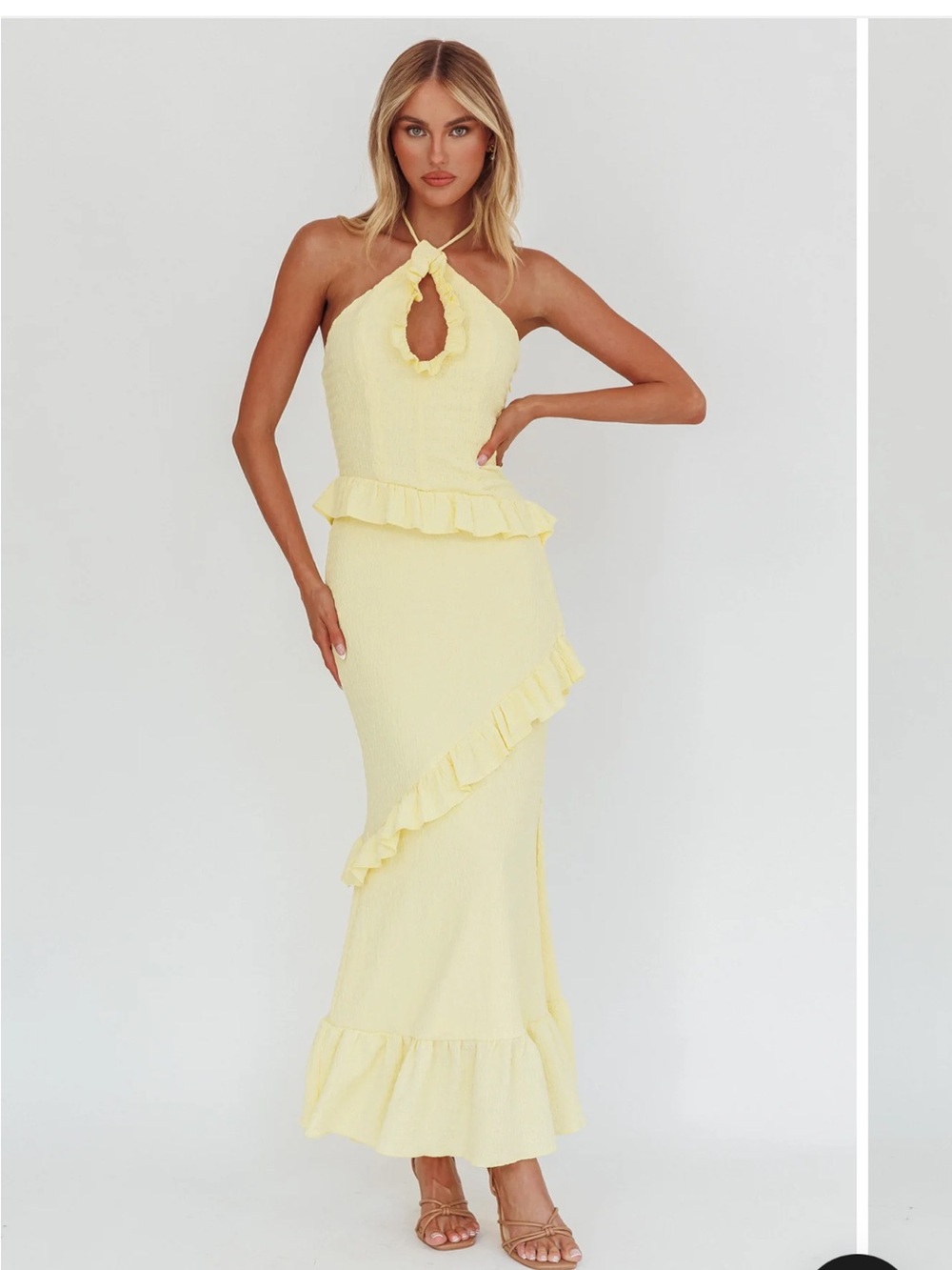 Selfie Leslie Yellow One-Shoulder Ruffle Maxi Dress